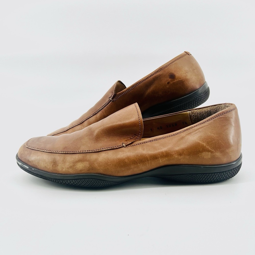 Prada Men's Brown Leather‎ Loafers Shoes Size 7.5 Y2K Era Rubber Sole Italy - Picture 2 of 16